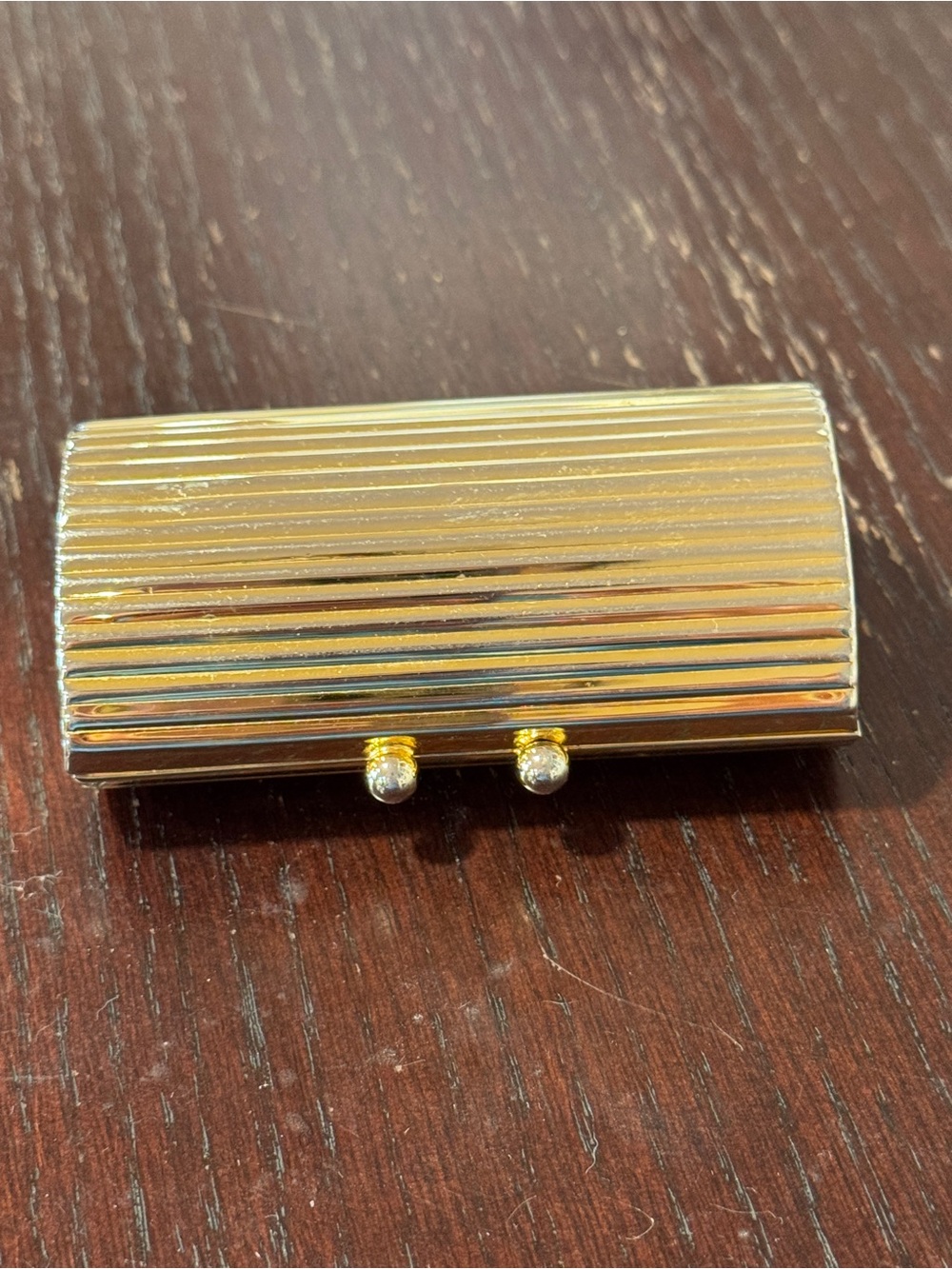 Vintage Mid-Century Ribbed Gold Lipstick Case with Mirror